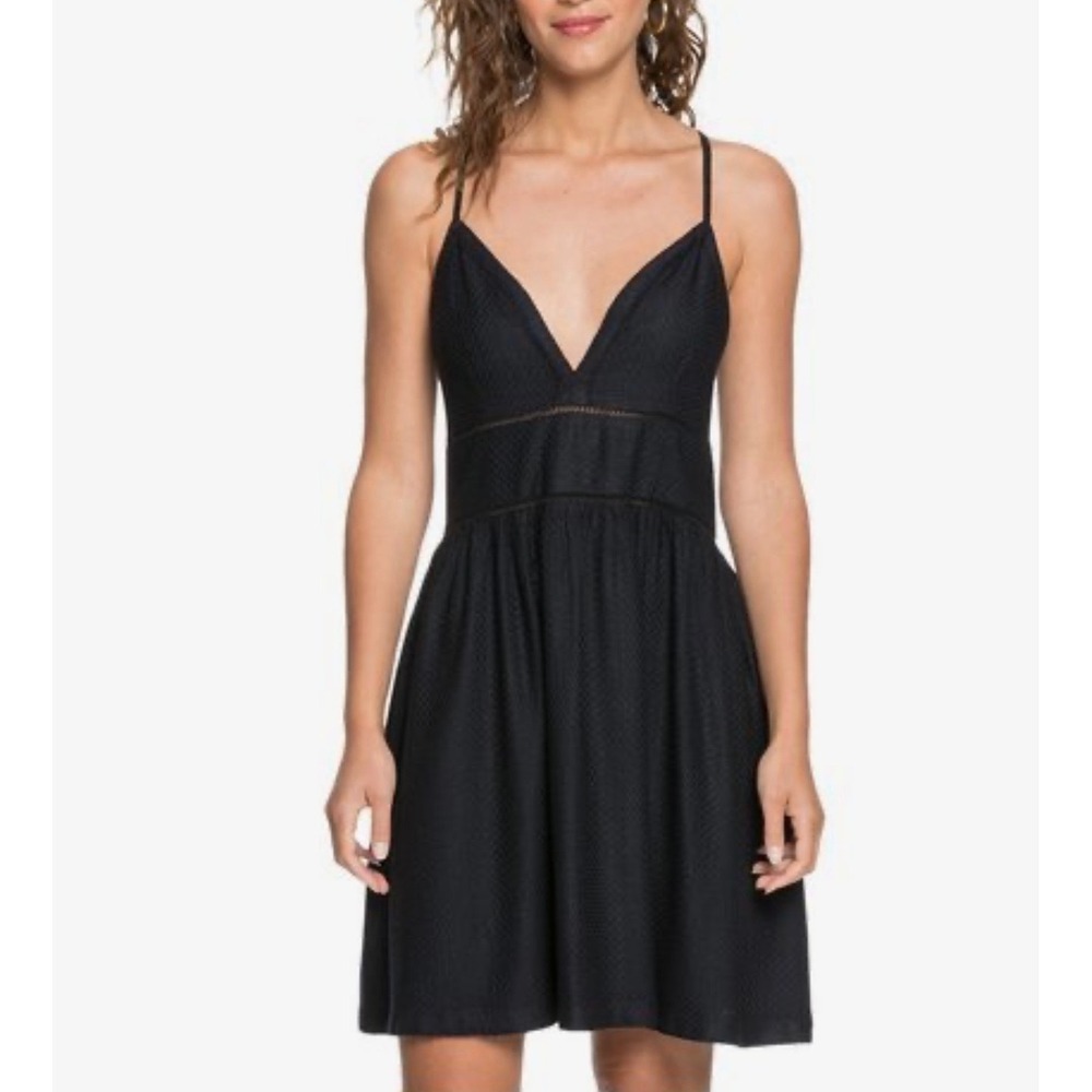 Roxy Womens Black Textured V-Neck Mini Dress Smocked Back Size Small